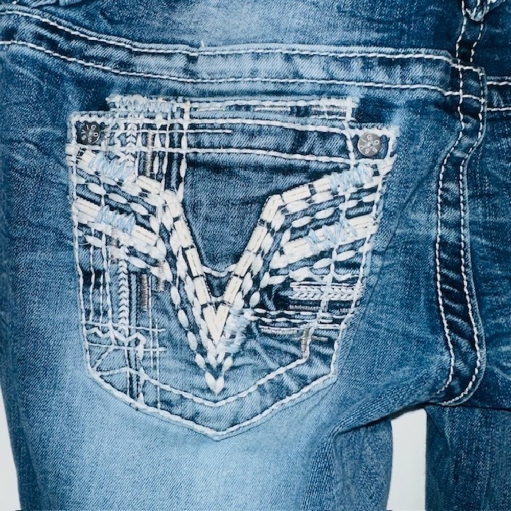 Women's Vigoss Ripped Distressed Skinny Jeans Dk Wash Denim‎ Embellished Pockets - Picture 6 of 14